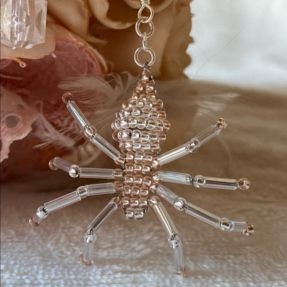 One Pair Beaded Spider Earrings in Pink and Clear